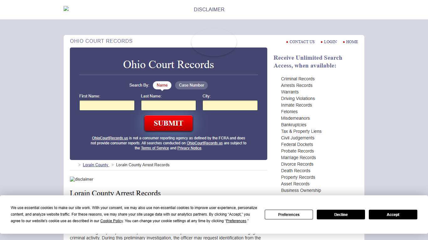 Lorain County Arrest Records | OhioCourtRecords.us